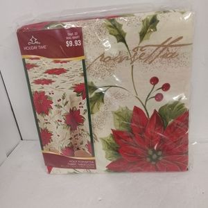 NEW Oblong Cloth Christmas Poinsetta Tablecloth 70"×52"